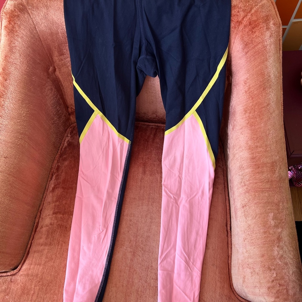 J. Crew Black and Pink Leggings with Yellow Accents